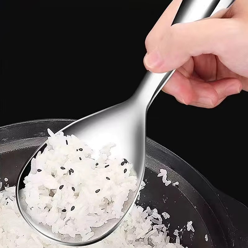 HUXUAN Reislöffel aus Edelstahl in Silber, ovaler Servierlöffel für die Küche - Bild 3