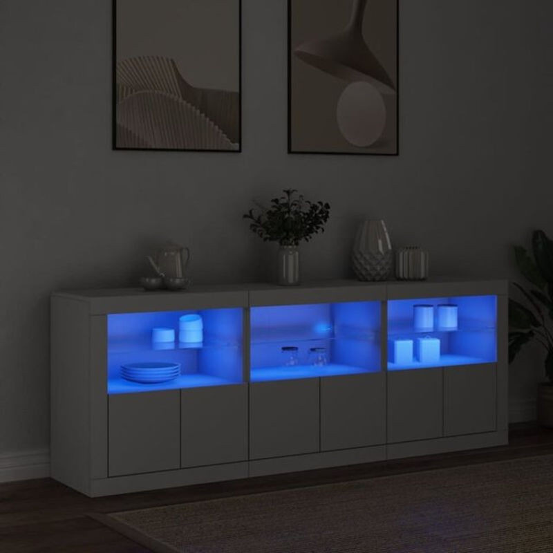 Modernes Sideboard mit LED-Leuchten von Vidaxl in Weiß aus Holzwerkstoff und Glas, B/T/H: 181,5 x 37 x 67 cm - Bild 1