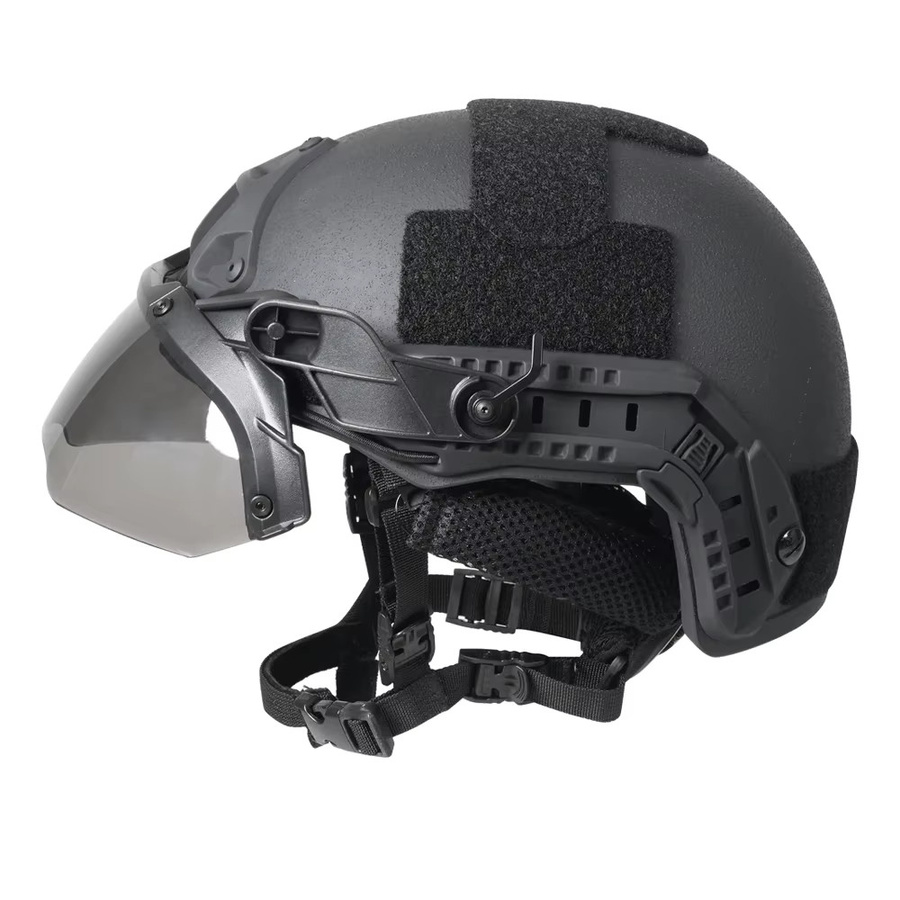 Taktischer FAST MICH Helm mit abnehmbarer Schutzbrille und Hörnern, Antibeschlag-Effekt, Farben: Schwarz oder Grün, Brille: Klar - Bild 3