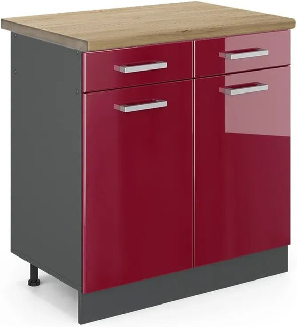 Vicco Küchenunterschrank R-Line in Bordeaux Hochglanz und Anthrazit mit Eiche-Optik, B/T/H: 80 x 60 x 81,6 cm - Bild 1