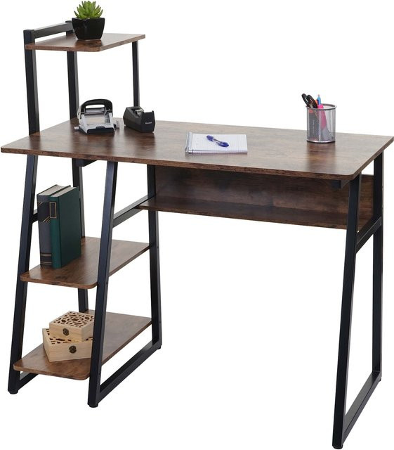 MCW Schreibtisch mit Regal K68 in Braun aus Metall und MDF, B: 120 cm, T: 50 cm, H: 102 cm - Bild 1