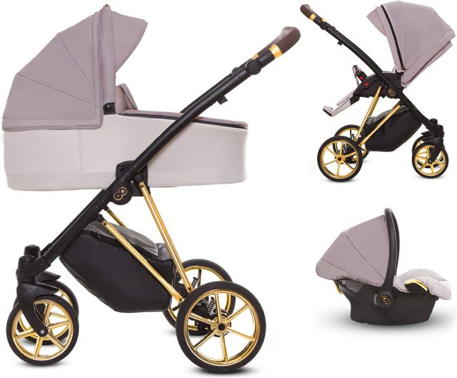 TPFLiving 3in1 Kinderwagen Ultra Stoff in Pastell mit Gestell in Gold - Bild 1