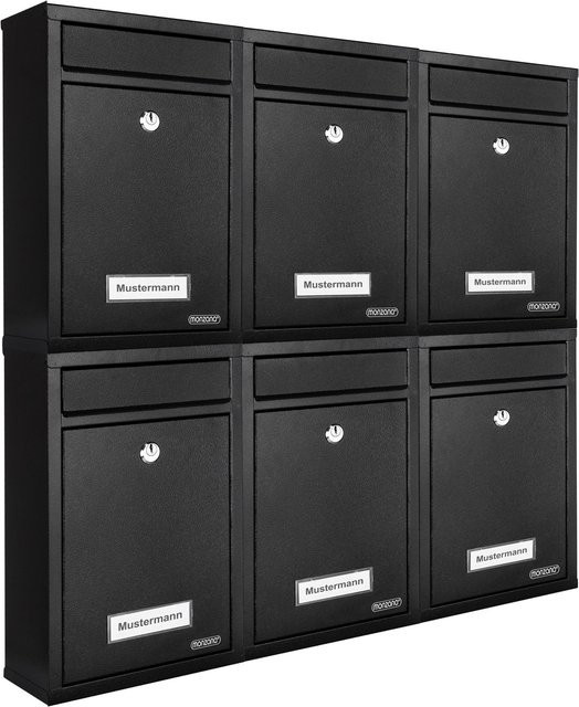 monzana Briefkasten 6er-Set in Schwarz mit je 2 Schlüsseln - Bild 1