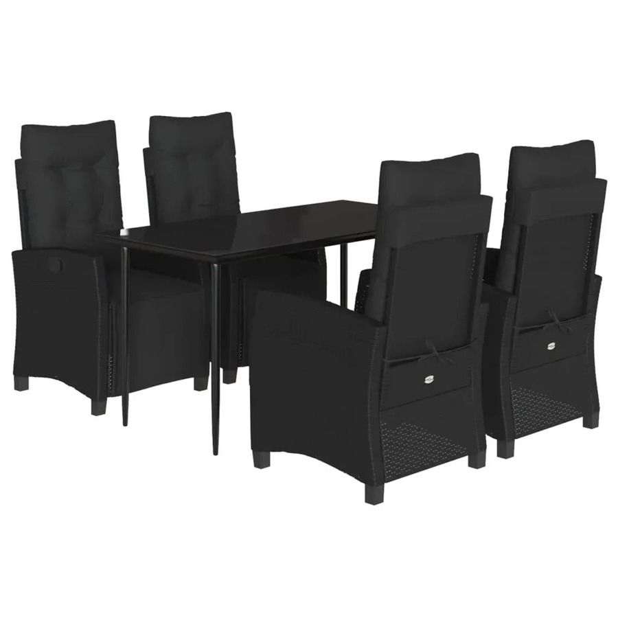 vidaXL 5-teilige Garten-Essgruppe aus Poly Rattan in Schwarz mit Kissen und Tisch aus gehärtetem Glas - Bild 2
