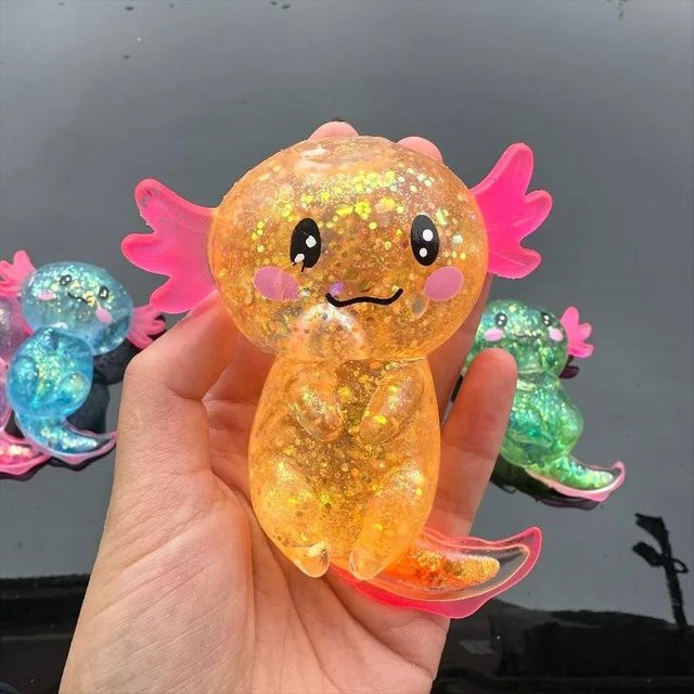 Buntes Axolotl Quetschspielzeug, mit Glitzer gefüllt, orange - Bild 1
