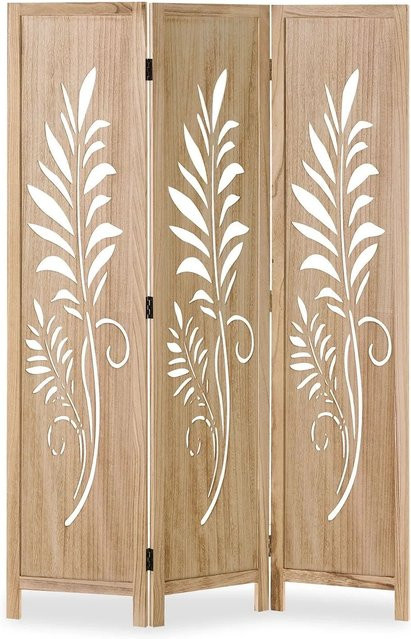 Homestyle4u Paravent Raumteiler aus Paulownia-Holz in Natur Braun mit floralem Design, H x B x T: 170 x 120 x 2 cm - Bild 1
