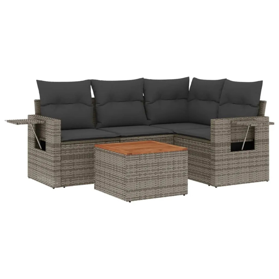 vidaXL 5-tlg Garten-Sofagarnitur aus Poly Rattan mit Kissen in Grau - Bild 2