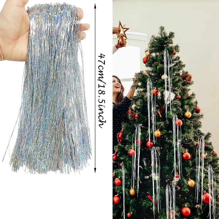 Glänzendes silbernes Weihnachts-Lametta in Eiszapfen-Optik mit 3000 Strängen für deinen Weihnachtsbaumschmuck und deine Urlaubsdekoration - Bild 5