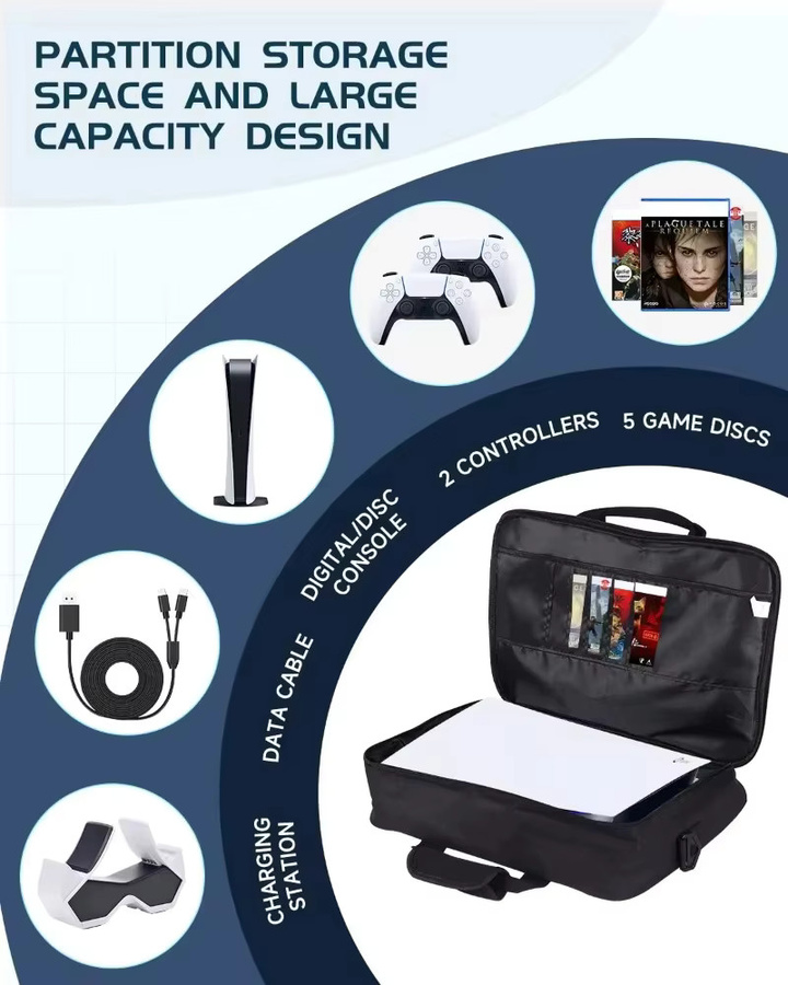 Sony Reisetasche für PS5 Disc und Digital Edition in Schwarz und Blau mit Platz für Controller, Spielkarten und Headset - Bild 2