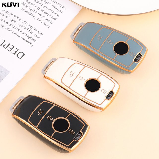 Goldene TPU-Autoschlüsselhülle von Kuvi für Mercedes Benz E S G-Klasse GLC CLE CLA GLB GLS AMG - Bild 1