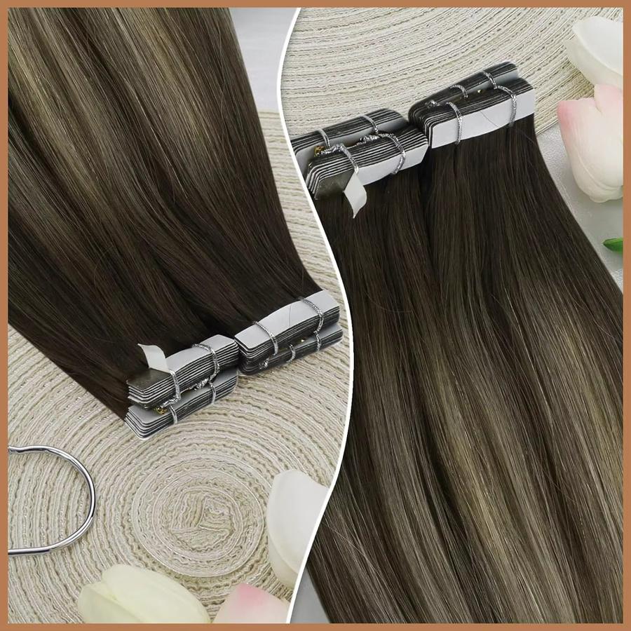 VeSunny Tape-in-Haarverlängerungen, Echthaar, Balayage, Skin Weft, gerade - Bild 5