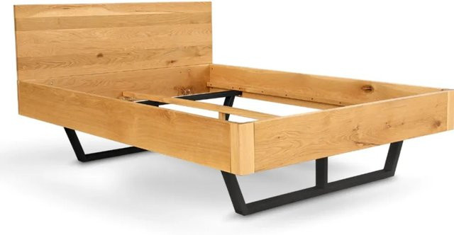 DELUKE Massivholzbett KEILO aus Eiche Naturgeölt mit Metallkufen, Doppelbett B/T: 160 x 200 cm - Bild 1