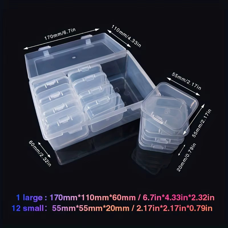 13er-Set Mini-Aufbewahrungsboxen aus transparentem Kunststoff für Schmuck und Perlen, B/T/H: 17,0 x 13,0 x 6,0 cm - Bild 3