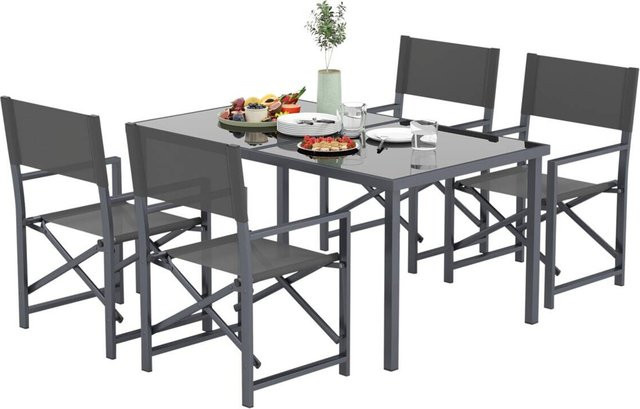 Outsunny Gartenmöbel-Set aus Stahl in Grau mit Glas und Textilene, B/H/L: 90 x 150 x 72 cm - Bild 1