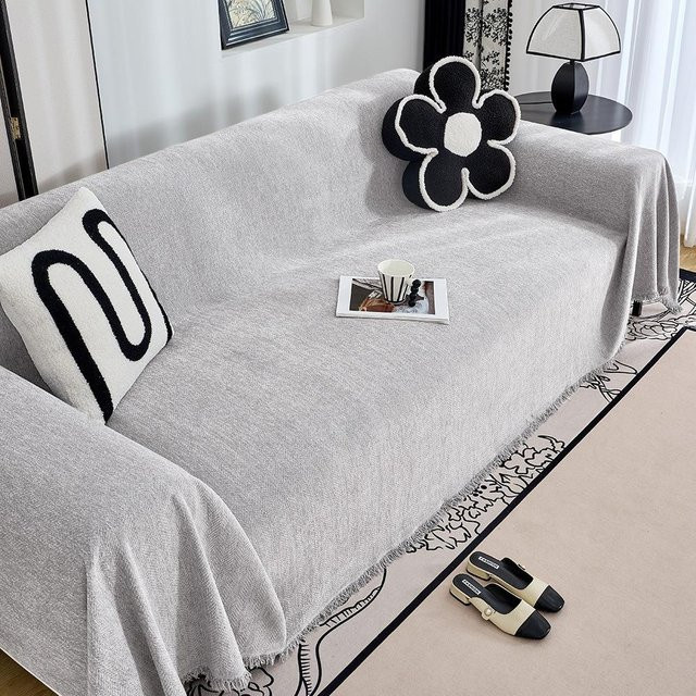 Chenille-Sofadecke mit Quasten in Grau, staubdichter und kratzfester Möbelbezug für dein Sofa, B/B: 90 x 180 cm - Bild 1