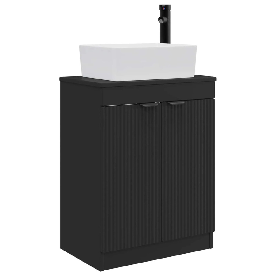 vidaXL Badezimmerschrank mit Waschbecken in Schwarz, modern und matt, B/T/H: 54 x 35 x 83 cm - Bild 2