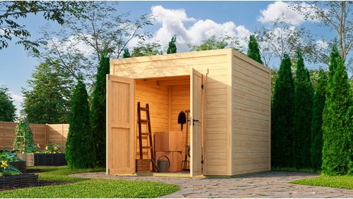 Weka Gartenhaus Stella 2 aus nordischer Fichte mit Flachdach in Natur, B/T: 250 x 250 cm - Bild 2