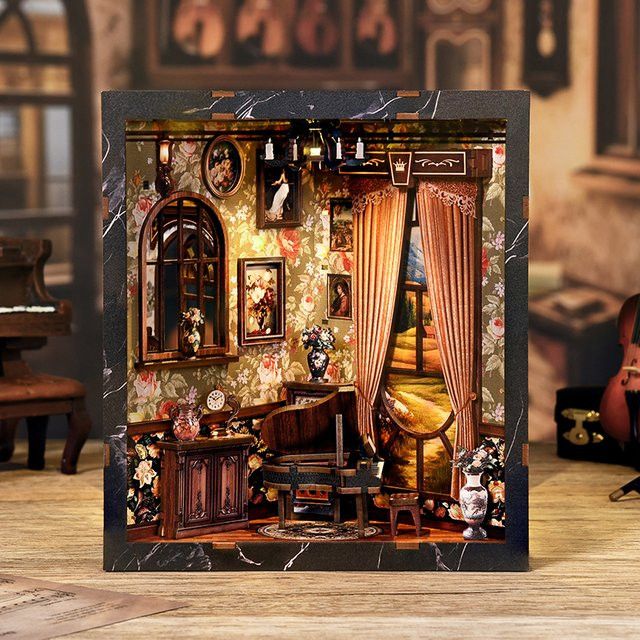 ELEVEN-CUTE DIY Holz Buch Nook Regal Einsatz Kit Europäische Melodie Box Miniatur Modell Kit als Geschenk - Bild 1