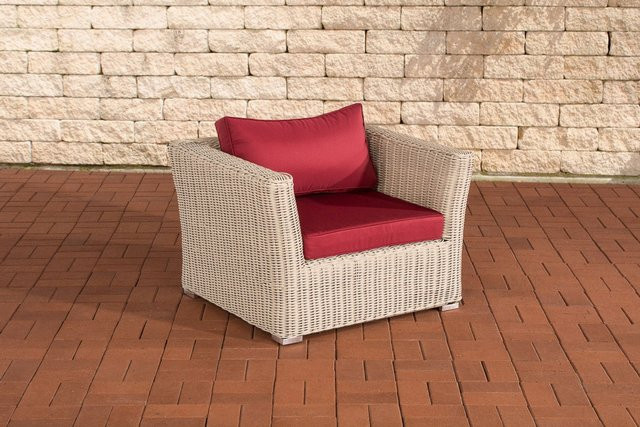 TPFGarden Sessel Mandy Gartenstuhl aus Rattan und Metall in Rubinrot und Perlweiß - Bild 1