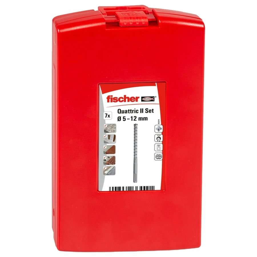 Fischer Quattric II Hammerbohrer-Set SDS plus mit Hartmetallspitze in Rot, 5-12 mm - Bild 3