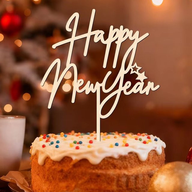 YOMDID Holz-Kuchenaufsatz Neujahr 2026 in Braun, Tortendekoration für dein neues Jahr - Bild 1