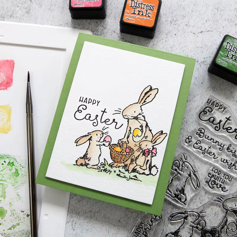 Fröhliche Ostern Klarstempel mit süßen Mäusen und Kaninchen für DIY Scrapbooking und Basteln, transparent - Bild 3
