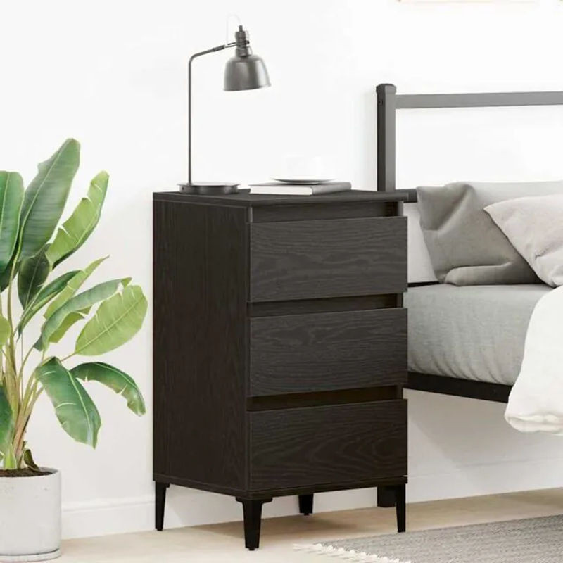 Nachttisch Vidaxl in Schwarz und Eiche im Industrial Design aus Holzwerkstoff und Stahl, B/T/H: 40 x 35 x 70 cm - Bild 1