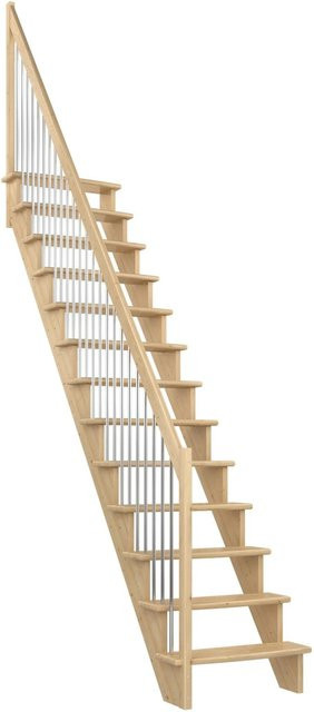 Dolle Raumspartreppe Lyon gerade aus Kiefer mit Metallgeländer in Braun, Höhe: 286 cm, Breite: 75 cm - Bild 1