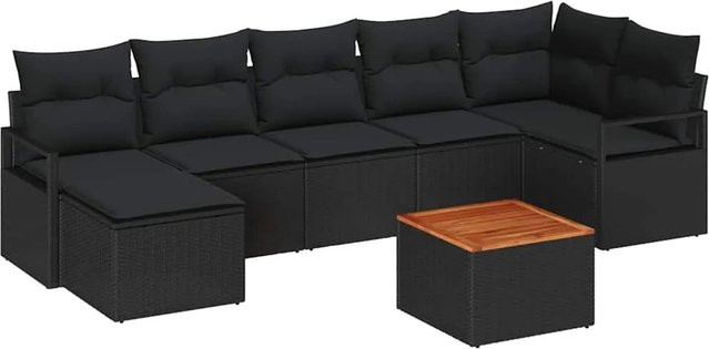 vidaXL Garten-Sofa-Set aus Poly Rattan in Schwarz, 8-teiliges Lounge-Set mit Kissen und Tisch - Bild 1