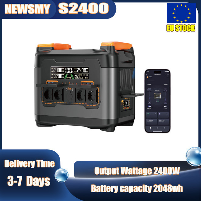 NECESPOW S2400 Tragbare Powerstation mit 2400W Ausgangsleistung, 2048Wh Kapazität, LiFePO4-Batterie, USV-Backup und App-Steuerung - Bild 1