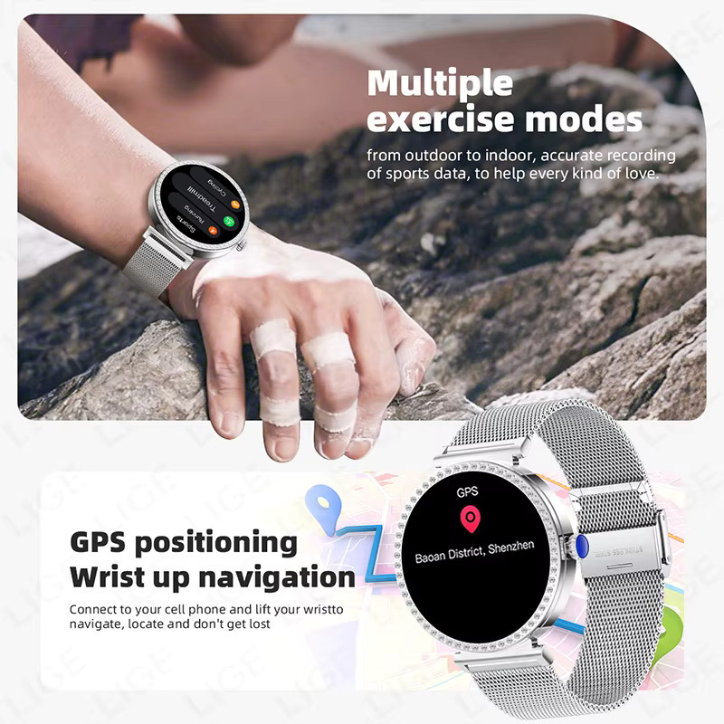 LIGE Smartwatch, Damen, Schwarz, Edelstahl, GPS, Herzfrequenz - Bild 4