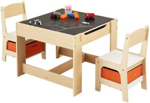 VEVOR Kindertisch Set mit 2 Stühlen und Stoffaufbewahrungsbox in Beige und Braun, Maltisch aus MDF und Metall für Kinder zum Lernen, Zeichnen und Basteln, B/T/H: 61 x 61 x 48,3 cm - Bild 1