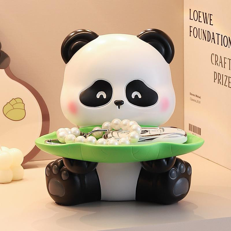 Yiran Furniture Panda Schlüsselhalter aus Harz als Deko-Ornament für Wohnzimmer und Büro in Weiß, Schwarz und Grün, Breite: 20,0 cm, Tiefe: 18,0 cm, Höhe: 20,0 cm - Bild 3