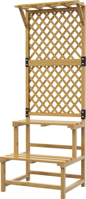 Outsunny Pflanzenständer aus Holz mit 2 Ebenen und Rankhilfe als Blumentreppe und Blumenregal in Gelb, B/T/H: 60 x 50 x 166 cm - Bild 1
