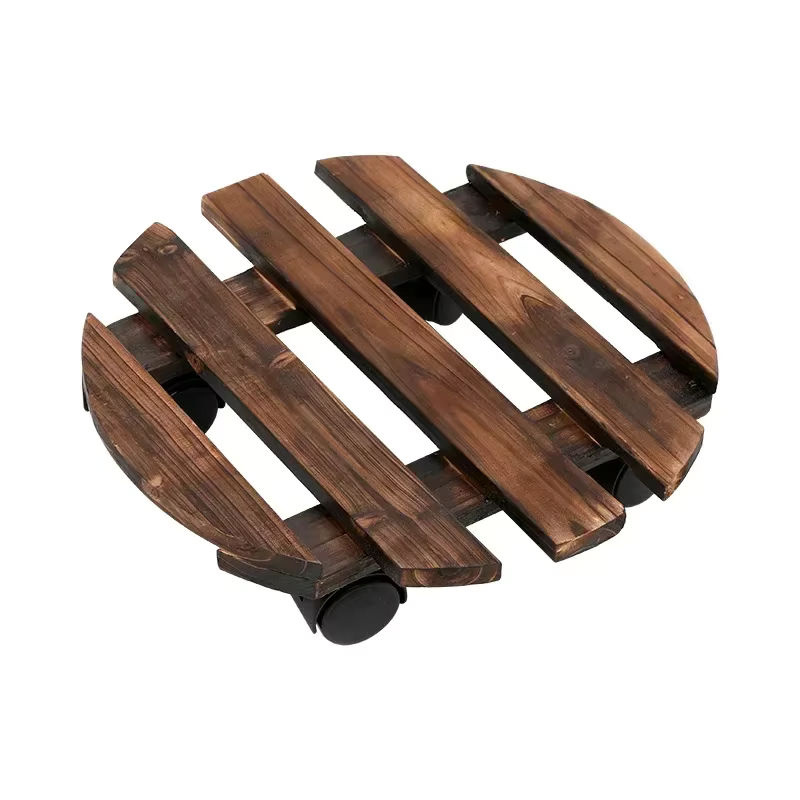 Beweglicher Blumenständer aus Massivholz in Braun mit Rollen für Blumentöpfe und Bonsai, B/T/H: 25,0 x 25,0 x 8,0 cm - Bild 3