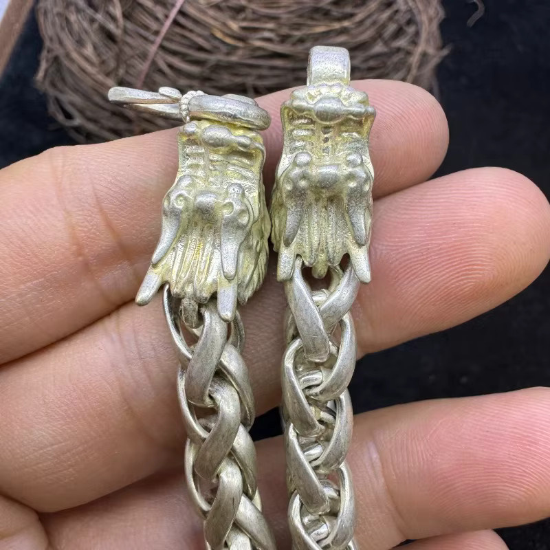Hohlkette, versilbert, Doppelter Drachenkopf, Unisex - Bild 3