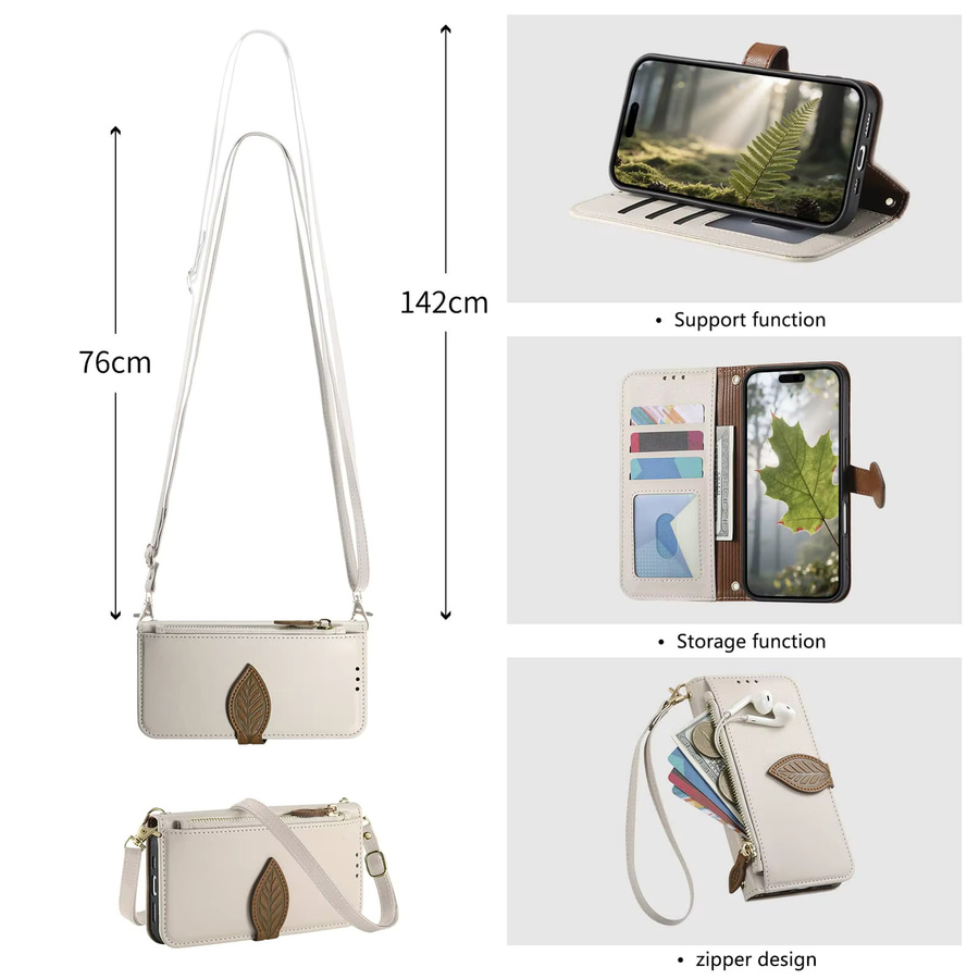 Samsung Handyhülle mit Reißverschlusstasche, Kartenfächern, Handschlaufe und Lanyard für Galaxy A71 4G A56 A55 A54 A36 A35 A26 A25 A17 A16 A05 A04 in Schwarz oder Beige - Bild 2
