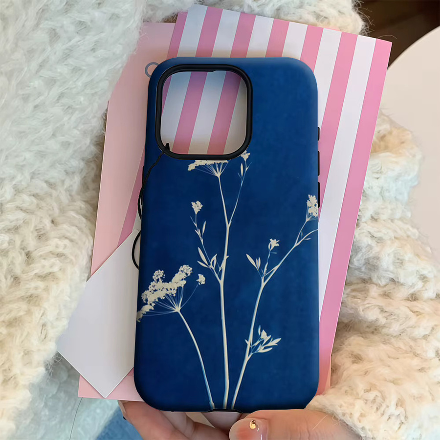 Cyanotype Botanical Art Handyhülle für iPhone 17 16 15 14 13 12 11 Pro Max Plus mit doppelschichtiger Rückseite in Blau - Bild 4