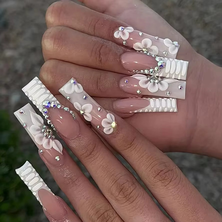 JIASHIXUAN Künstliche Nägel, Blumen-Design, Sarg Form, Glänzend, 24 Stück - Bild 3
