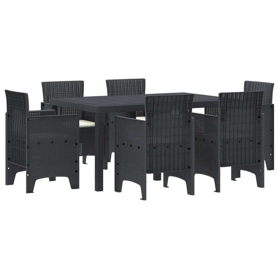 vidaXL 7-teiliges Garten Esstisch Set aus Poly-Rattan und Stahl in Anthrazit mit Kissen - Bild 2