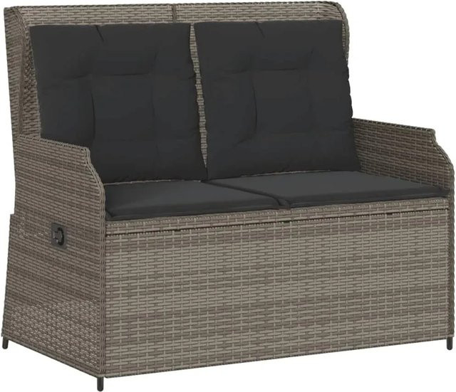 furnicato Gartenbank aus Poly Rattan mit verstellbarer Rückenlehne und Kissen in Grau, B/T/H: 110 x 67 x 95 cm - Bild 1