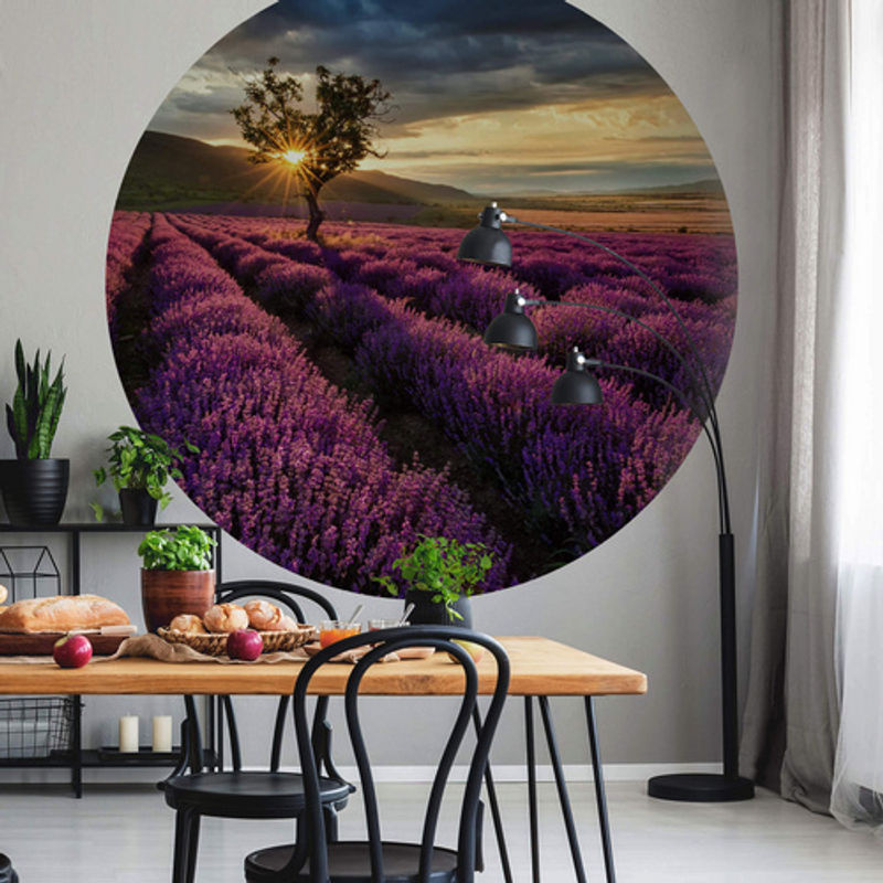 K&L Wall Art Runde Vliestapete Lavendel Acker lila Landschaft, mehrfarbig, matt, Breite: 284 cm, Höhe: 62 cm - Bild 2