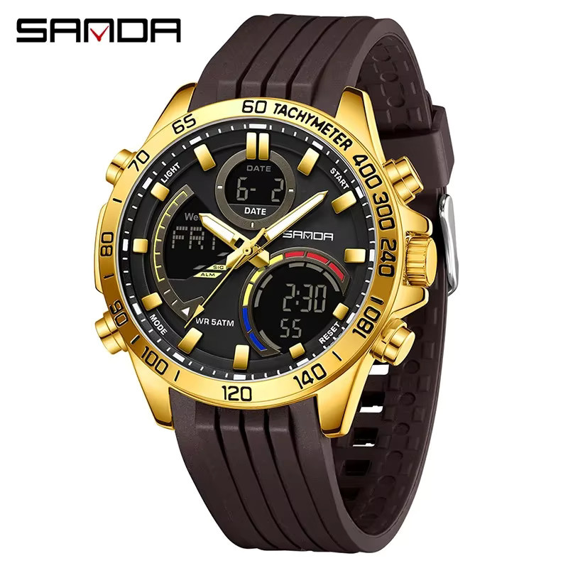 SANDA Armbanduhr, Analog-Digital, Quarz, Schwarz, Silikon, Herren - Bild 6