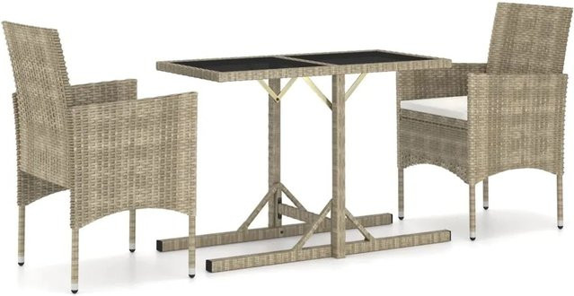 vidaXL 3-tlg Garten-Essgruppe Modell 10 aus PE-Rattan in Beige mit Glastisch - Bild 1