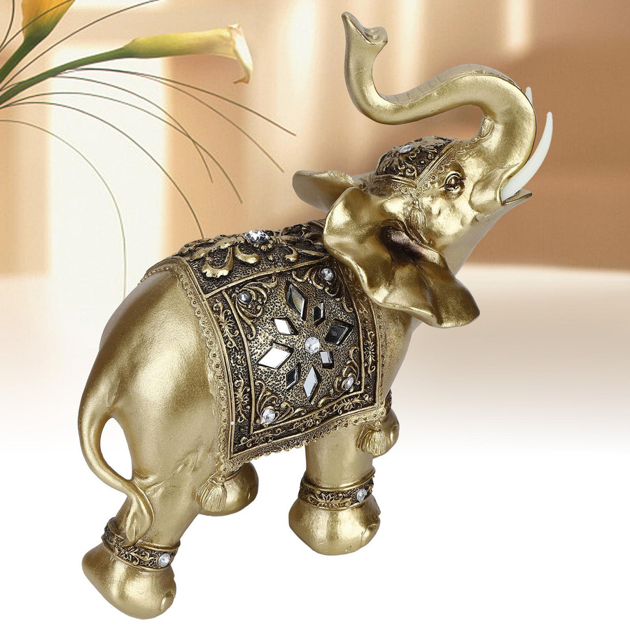 CosyHome Elefantenstatue aus Harz in Gold als Feng Shui Ornament für dein Zuhause, Höhe: 28,5 cm, Breite: 24,0 cm, Tiefe: 10,0 cm - Bild 2