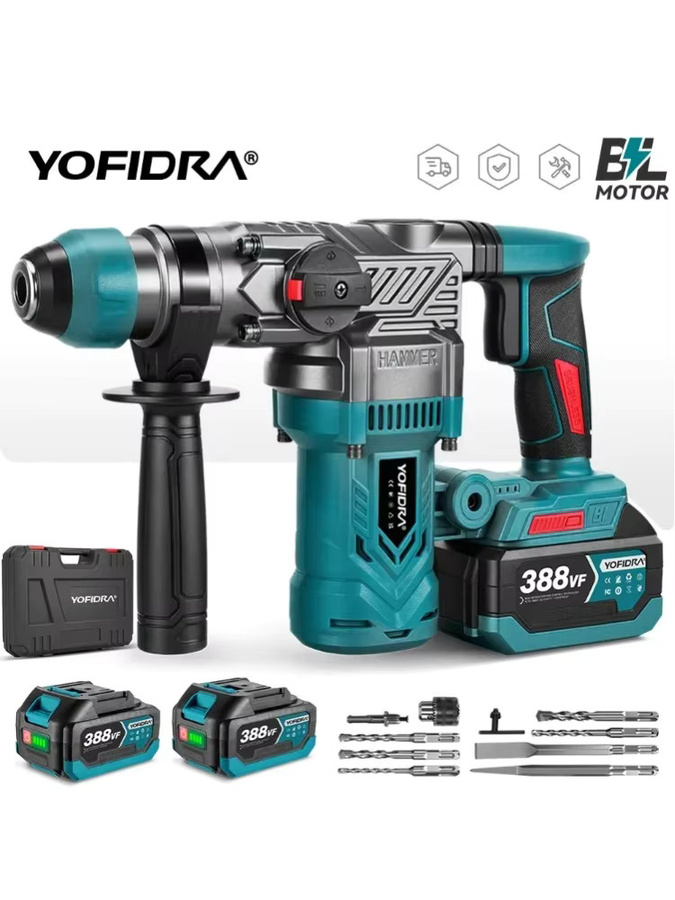 YOFIDRA Bürstenlose Elektrohammer Schlagbohrmaschine 2200W mit 26mm Bohreraufnahme als Multifunktions-Schraubendreher und Rotationswerkzeug kompatibel mit Makita LXT Akkus - Bild 7
