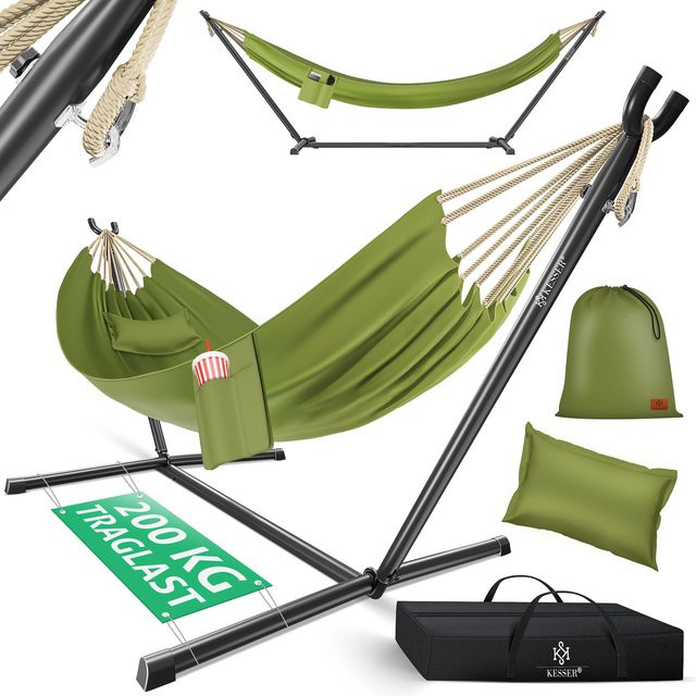KESSER Doppelhängematte LAKE mit Gestell und Kissen für 2 Personen, XXL Hängesessel aus Baumwolle und Polyester für Indoor & Outdoor, Belastbarkeit 200 kg - Bild 1