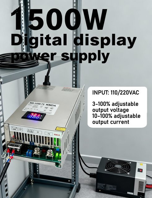KNOA Digitales Netzteil 1500W mit Anzeige, Einstellbar 12V-200V, AC-DC CC/CV SMPS, Silber - Bild 1