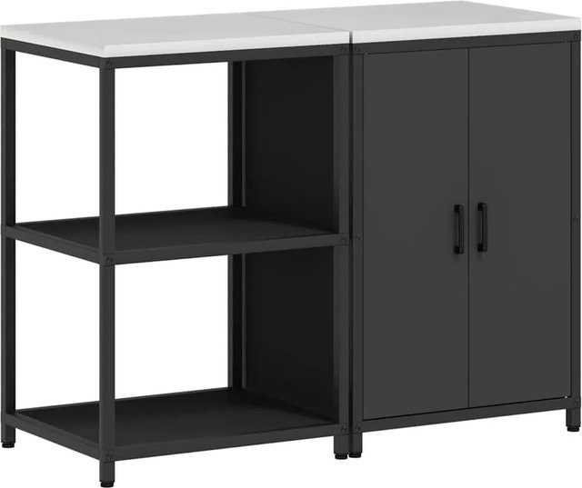 vidaXL Aufbewahrungsset für die Küche aus Metall mit Türen in Schwarz Matt, 2er-Set, B/T/H: 120 x 50 x 92 cm - Bild 1