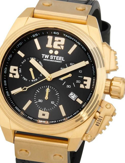 TW Steel Chronograph, Herren, Edelstahl, Leder, Schwarz, 46 mm, 10 ATM - Bild 1